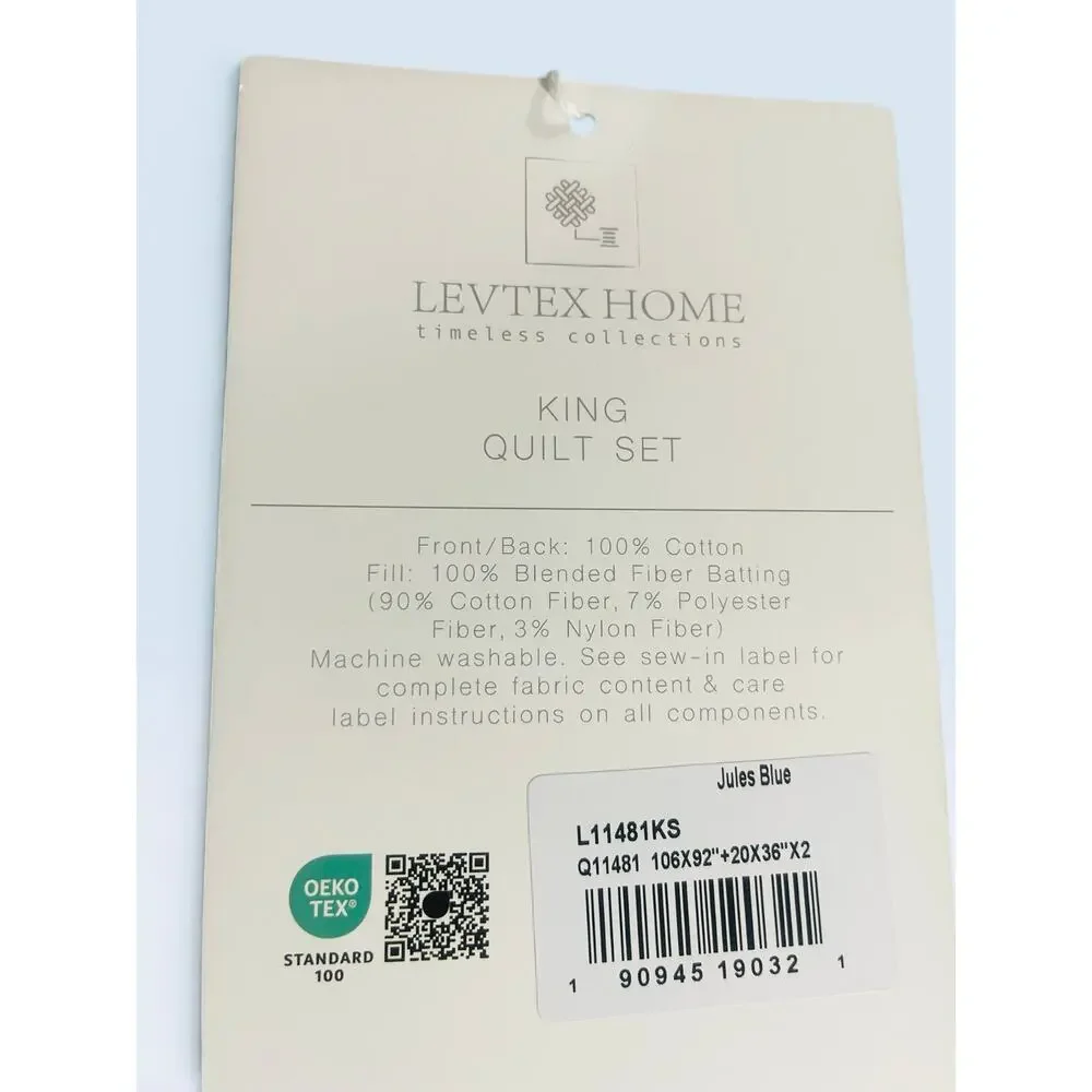 Levtex Home Timeless Collection Jules Blue King Quilt Set with 2 King Shams NWT